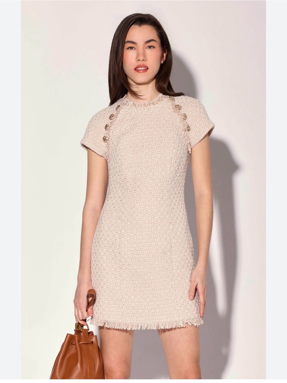 Walter Baker Cream Textured Short-Sleeve Shift Dress